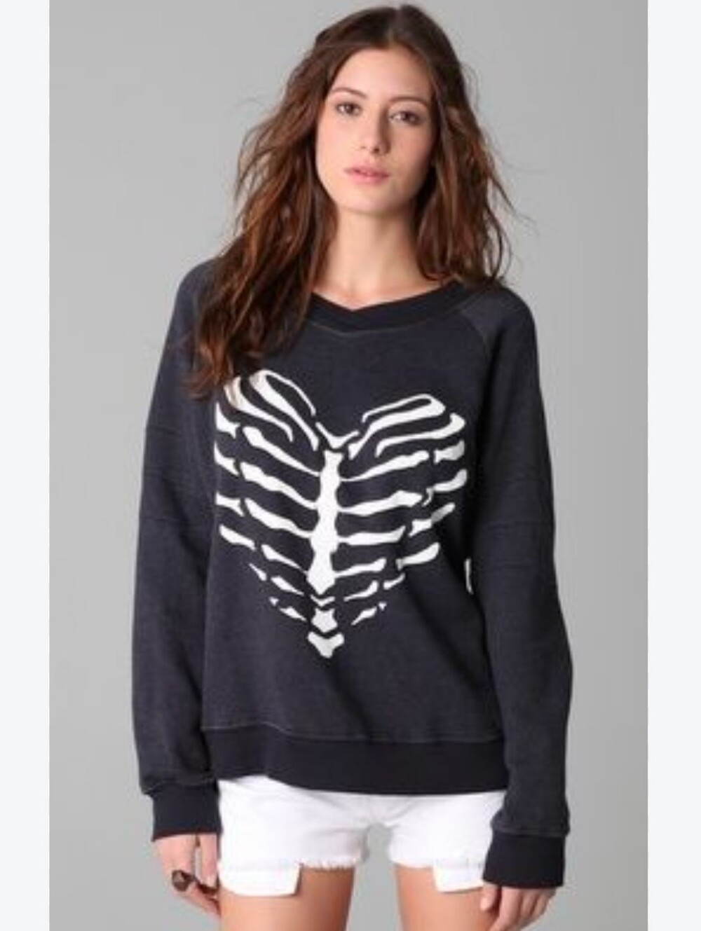 Wildfox Navy Sweatshirt with White Ribcage Heart Graphic